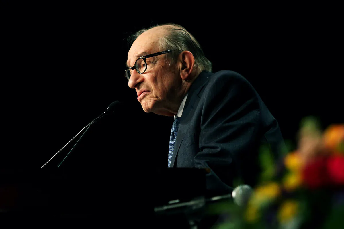 NEW YORK, NY - APRIL 28: Former Federal Reserve Chairman Alan Greenspan speaks to The Economic Club of New York on April 28, 2014 in New York City. Following the 2008 global economic crash, there has been a reassessment of Greenspan's legacy with many economists and business leaders saying his policies of low interest rates and little financial regulation contributed to the financial crisis. (Photo by Spencer Platt/Getty Images)