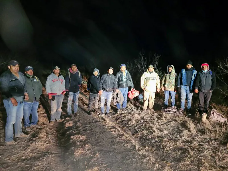 A group of illegal aliens is apprehended by law enforcement on a ranch in Kinney County, Texas, on Jan. 14, 2022. (Courtesy of Kinney County Sheriff's Office)