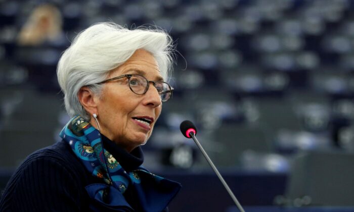 European Central Bank President Christine Lagarde addresses the European Parliament during a debate on the 2018 annual report of the ECB in Strasbourg, France, on Feb. 11, 2020. (Vincent Kessler/Reuters)