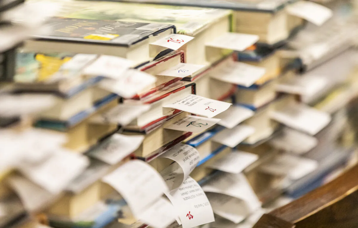 Library books in Westminster, Calif., on Sept. 22, 2020. (John Fredricks/The Epoch Times)