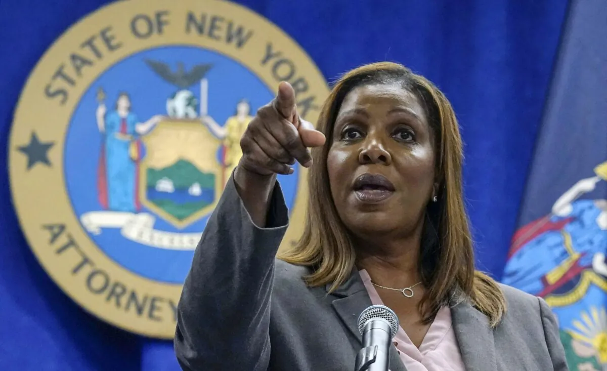 New York Attorney General Letitia James calls on a journalist during a briefing in New York City on May 21, 2021. (Richard Drew/AP Photo)