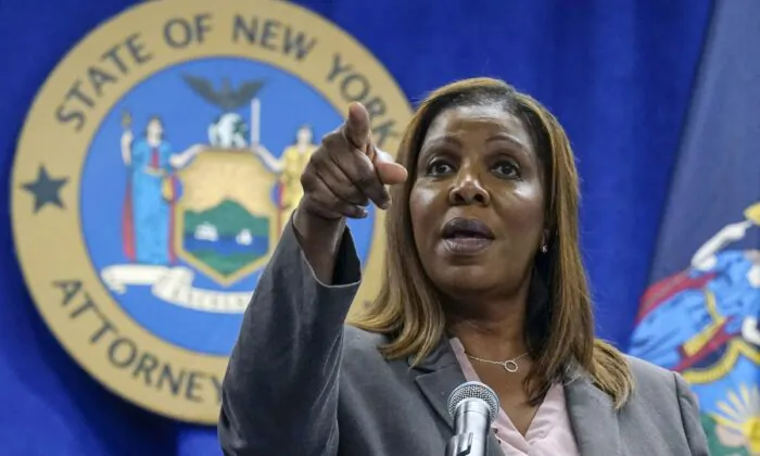 New York Attorney General Letitia James calls on a journalist during a briefing in New York City on May 21, 2021. (Richard Drew/AP Photo)