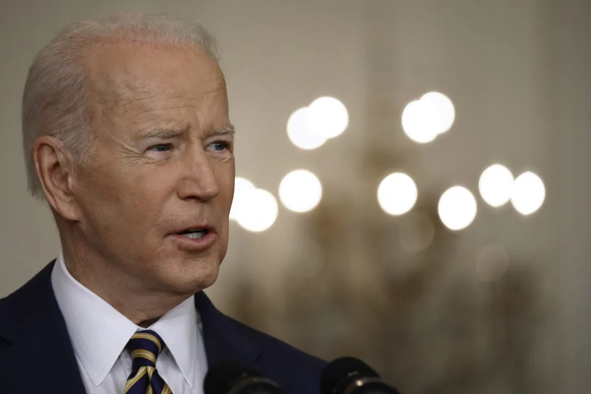 President Joe Biden talks to reporters during a news conference at the White House on Jan. 19, 2022. (Chip Somodevilla/Getty Images)