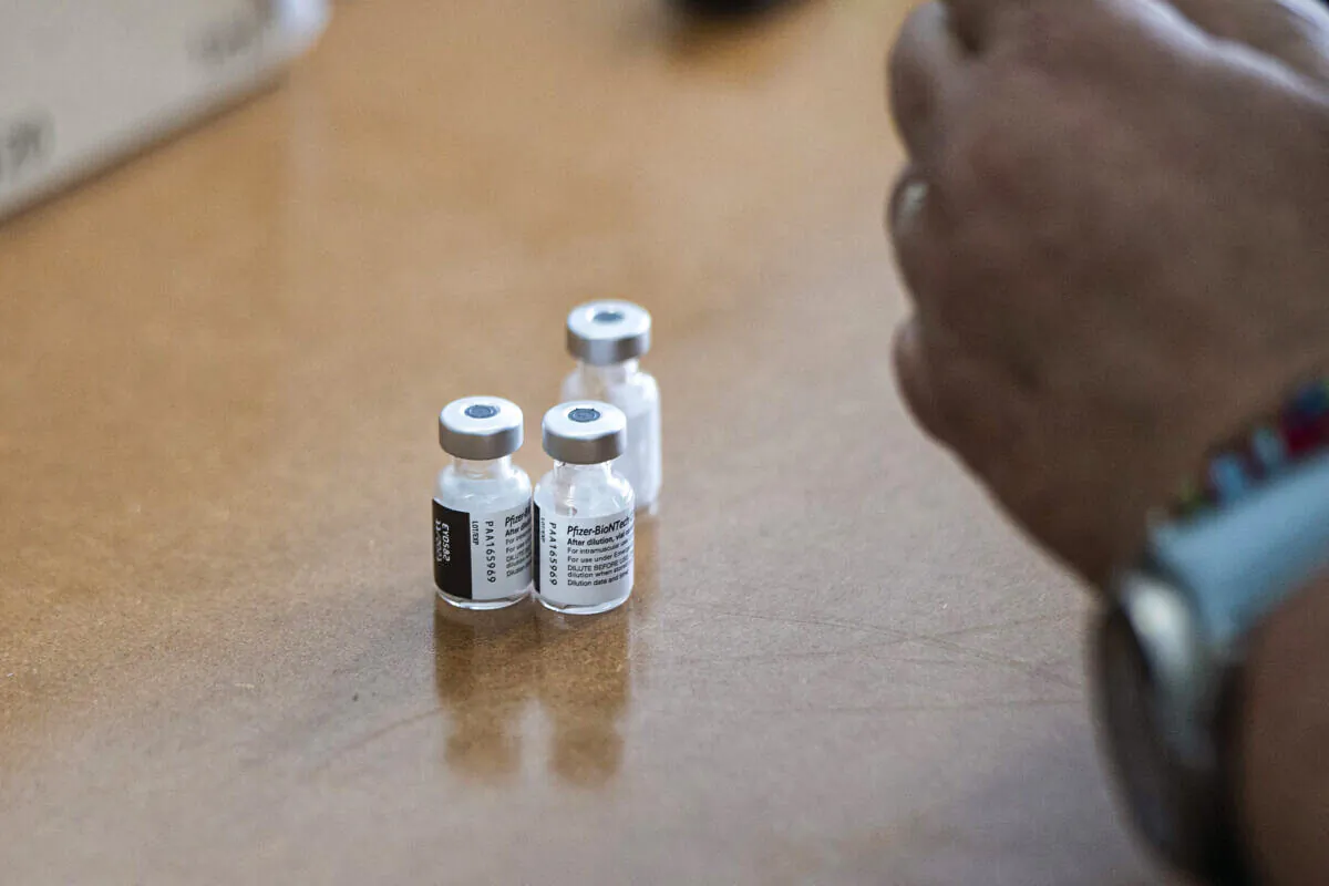 Vials of the Pfizer-BioNTech COVID-19 vaccine are seein in Cape Town, South Africa on Dec. 8, 2021. (Rodger Bosch/AFP via Getty Images)