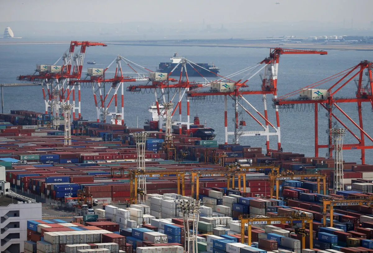 Shipping containers are seen at a port in Tokyo, Japan, on March 22, 2017. (Issei Kato/Reuters)
