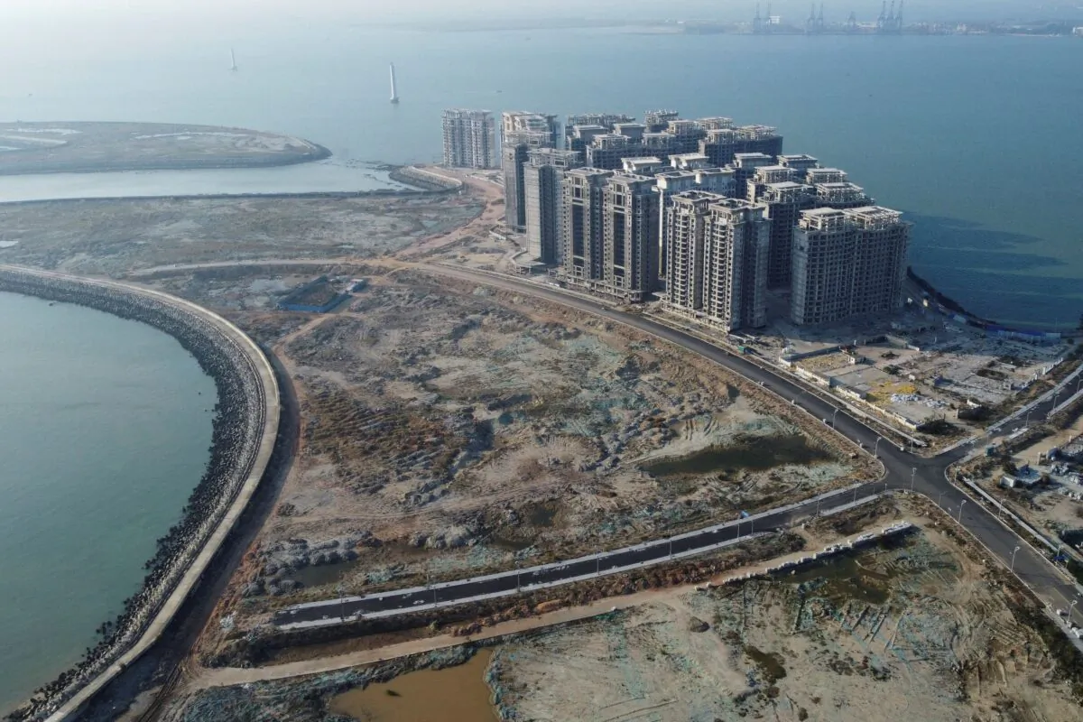An aerial view shows the 39 buildings developed by China Evergrande Group that authorities have issued a demolition order on in Hainan Province, China, on Jan. 6, 2022. (Aly Song/Reuters)