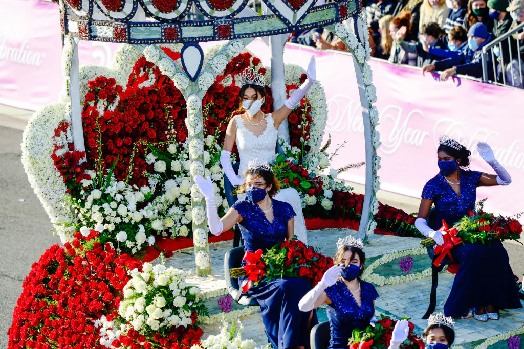 2022 Tournament of Roses Queen Nadia Chung and the Roses Royal Court at the 133rd Rose Parade Presented By Honda in Pasadena, Calif., on Jan. 1, 2022. (Jerod Harris/Getty Images)