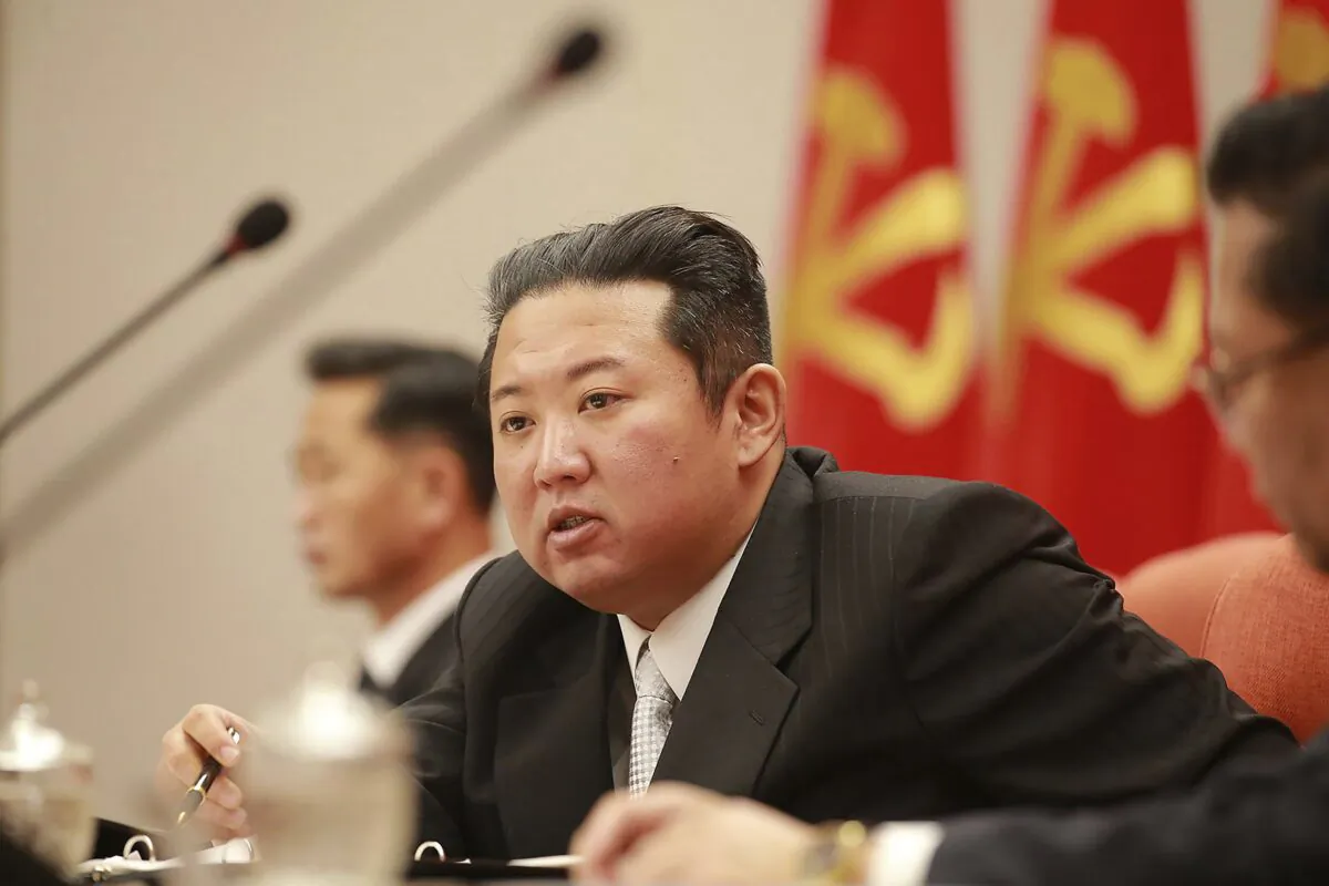 North Korean leader Kim Jong Un (C) attends a meeting of the Central Committee of the ruling Workers' Party in Pyongyang, North Korea, in a photo taken during Dec. 27–Dec. 31, 2021. (Korean Central News Agency/Korea News Service via AP, File)