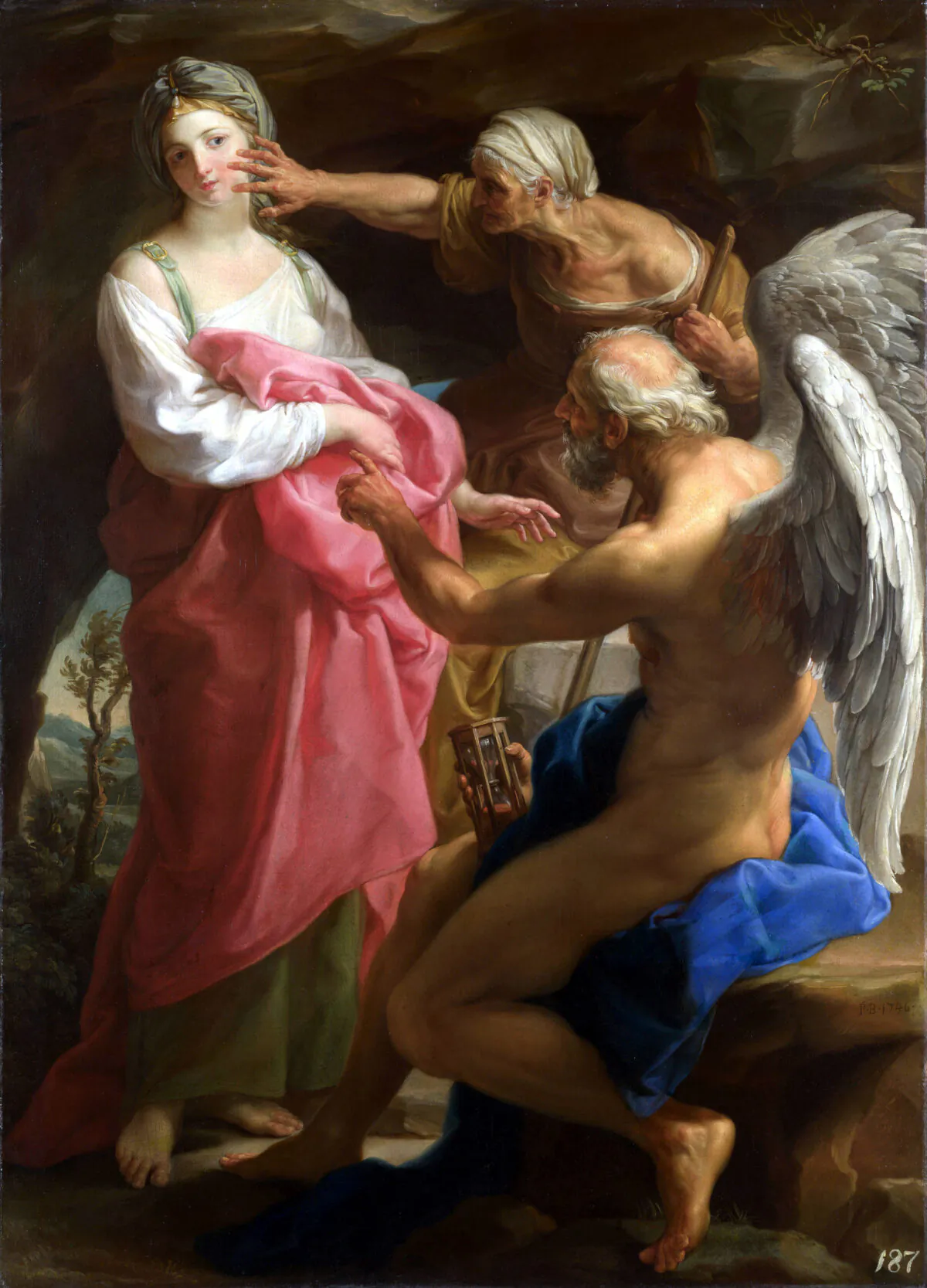 “Time Orders Old Age to Destroy Beauty,” circa 1746 by Pompeo Batoni. Oil on Canvas, 52.3 inches by 37.9 inches. The National Gallery, London. (Public Domain)