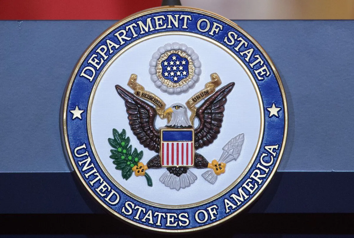The seal of the State Department at the State Department in Washington on May 11, 2018. (Mandel Ngan/AFP via Getty Images)