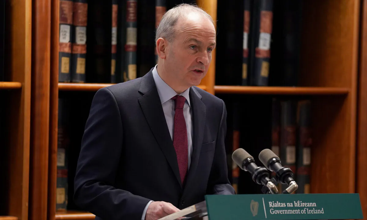 Taoiseach Micheal Martin during a visit to the National Archives in Dublin on Jan. 21, 2022. (Brian Lawless/PA)