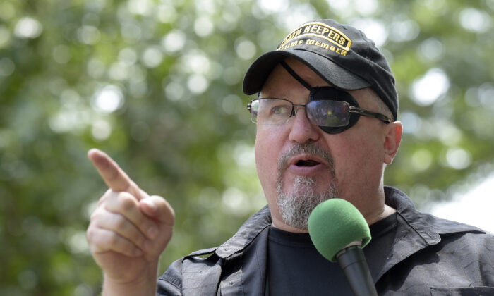 Stewart Rhodes, founder of the Oath Keepers, speaks during a rally in Washington on June 25, 2017. (Susan Walsh/AP Photo)
