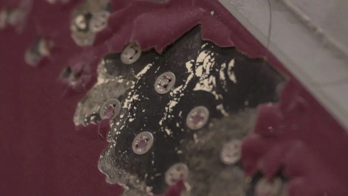 A screenshot shows the condition of an Airbus A350 at an unspecified location in a video released on Jan. 21, 2022. (Courtesy of Qatar Airways/Handout via Reuters)