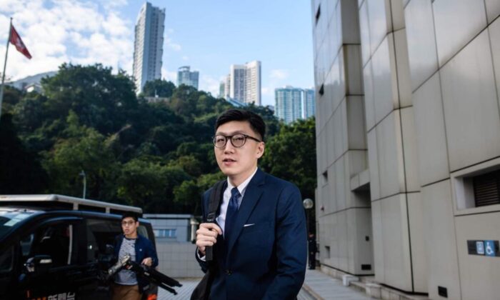 Edward Leung arrives at the High Court before facing rioting charges in Hong Kong on Jan. 18, 2018. (Anthony Wallace/AFP via Getty Images)