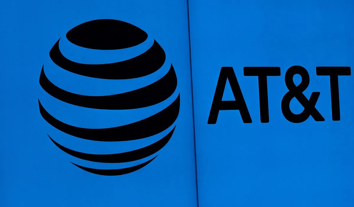 The AT&T logo outside of AT&T corporate headquarters in Dallas, on March 13, 2020. (Ronald Martinez/Getty Images)