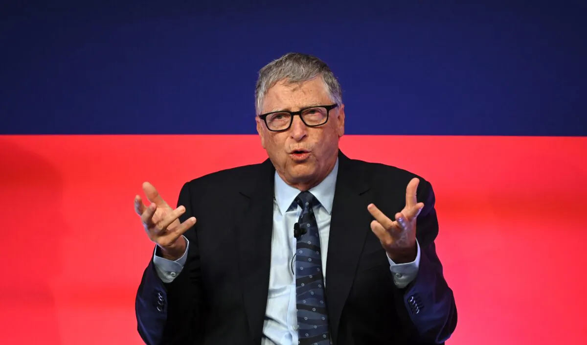 Bill Gates speaks during the Global Investment Summit at the Science Museum in London, on Oct. 19, 2021. (Leon Neal/WPA Pool/Getty Images)