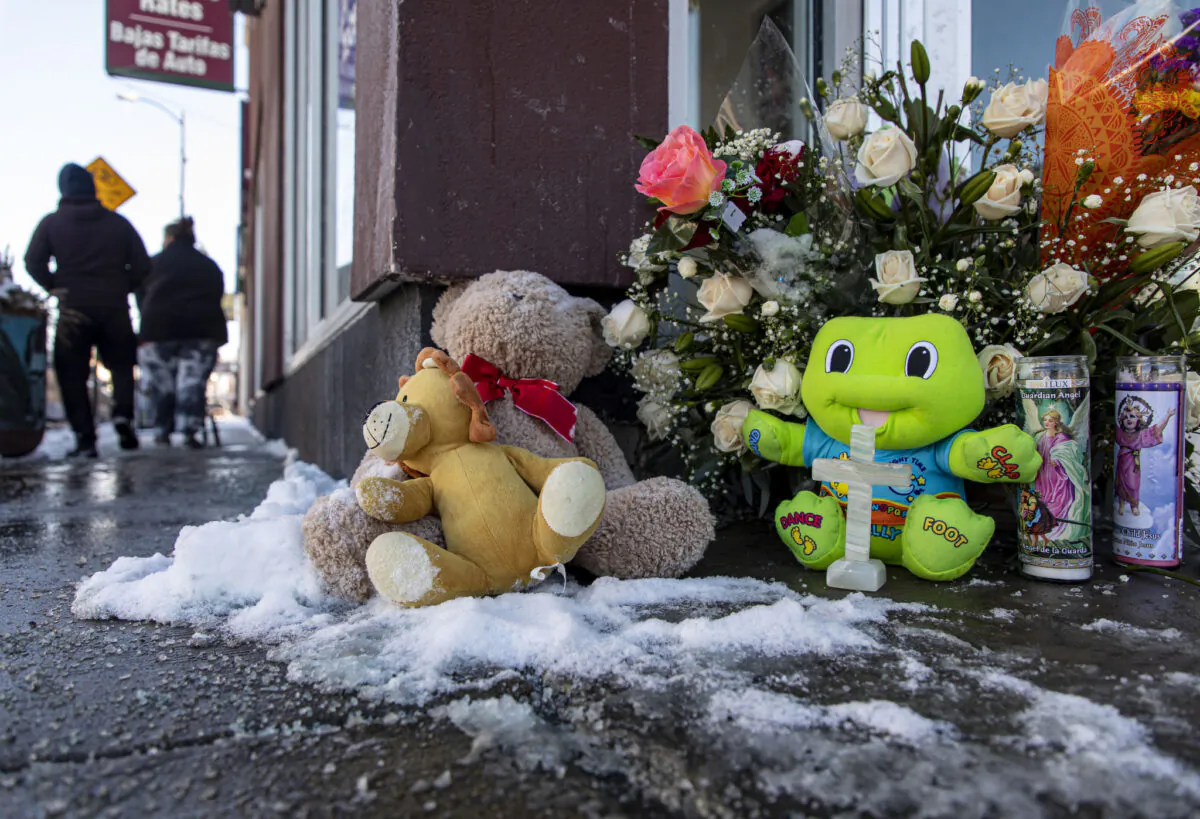 A memorial is left for 8-year-old Melissa Ortega on Jan. 23, 2022, at the scene of her fatal shooting in the 3900 block of West 26th Street in Little Village, Chicago. (Brian Cassella/Chicago Tribune/TNS)