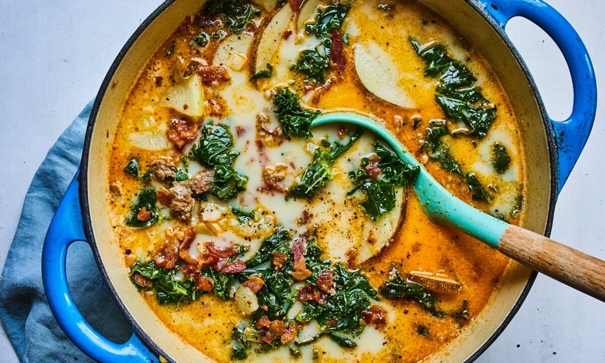 This copycat recipe for Olive Garden's zuppa Toscana is packed with potato, kale, and hot Italian sausage. (Laura Rege/TNS)