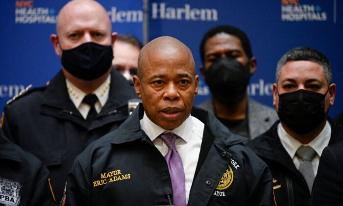 New York Mayor Eric Adams speaks to police officers in New York on Jan. 21, 2022. (Lloyd Mitchell/Reuters)