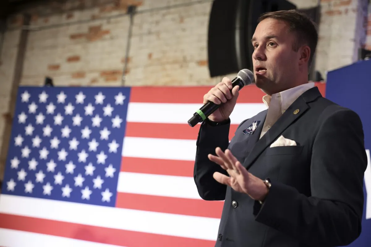 Jason Miyares, who later won the election for Virginia attorney general and has been sworn into office, speaks at a rally in a file photograph. (Anna Moneymaker/Getty Images)