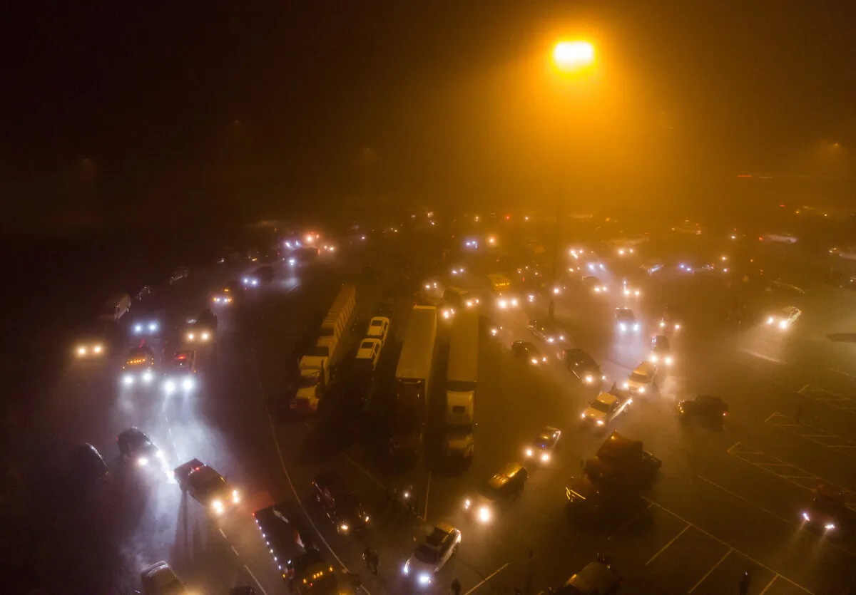 Truckers and supporters depart on a cross-country convoy destined for Ottawa to protest a federal vaccine mandate for truckers, in Delta, B.C., on Jan. 23, 2022. (The Canadian Press/Darryl Dyck)