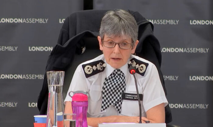Metropolitan Police Commissioner Dame Cressida Dick appears before the Police and Crime Committee of the London Assembly, in London on Jan. 25, 2022. (PA)