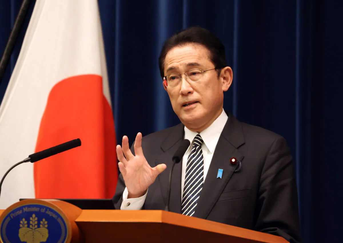 Japanese Prime Minister Fumio Kishida during a press conference in Tokyo on Dec. 21, 2021. (Yoshikazu Tsuno/Getty Images)