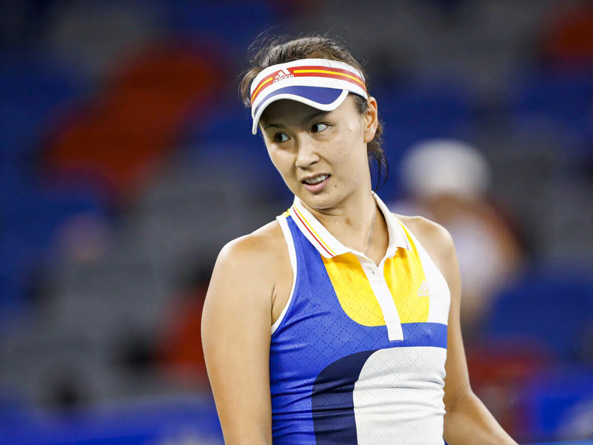 Peng Shuai of China reacts during the match against Monica Puig of Puerto Rico in round 2 of Women's Single during Day 3 in Wuhan, China on Sept. 26, 2017.  (Kevin Lee/Getty Images)