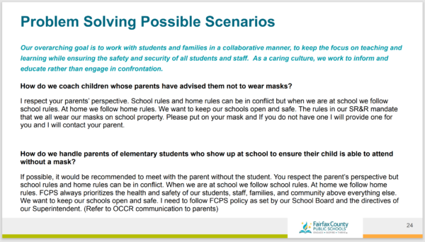 Screenshot of slide 24 in Principal's Briefing, issued January 15 by Fairfax County Public Schools Superintendent Scott Brabrand