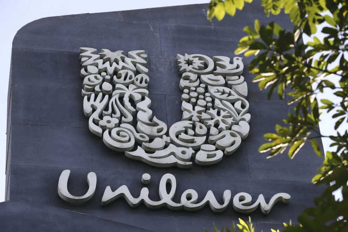 A Unilever logo is displayed outside the head office of PT Unilever Indonesia Tbk. in Tangerang, Indonesia, on Nov. 16, 2021. (Tatan Syuflana/AP Photo)