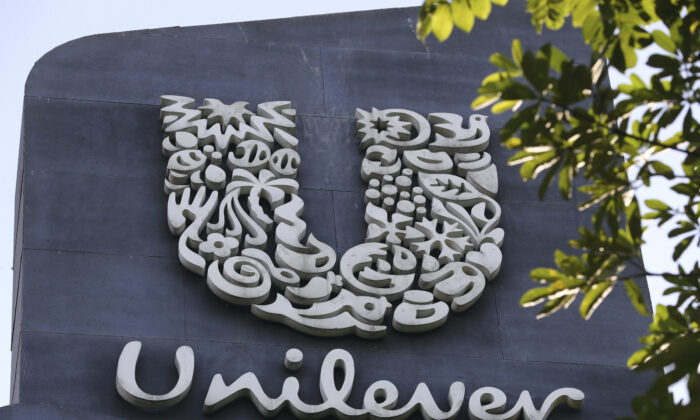 A Unilever logo is displayed outside the head office of PT Unilever Indonesia Tbk. in Tangerang, Indonesia, on Nov. 16, 2021. (Tatan Syuflana/AP Photo)