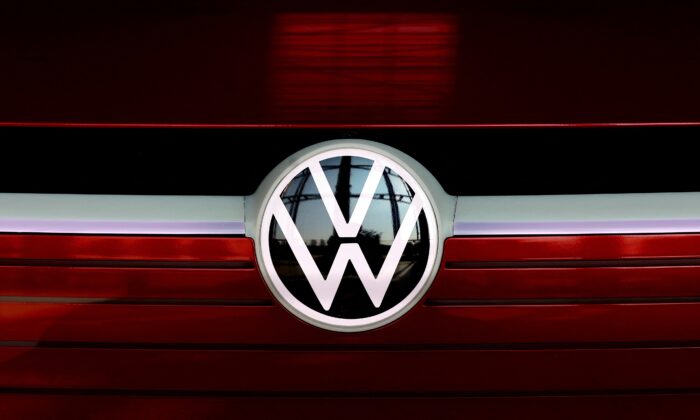 The VW logo is on display at the headquarters of German carmaker Volkswagen (VW) in Wolfsburg, northern Germany, on March 26, 2021. (Ronny Hartmann/AFP via Getty Images)