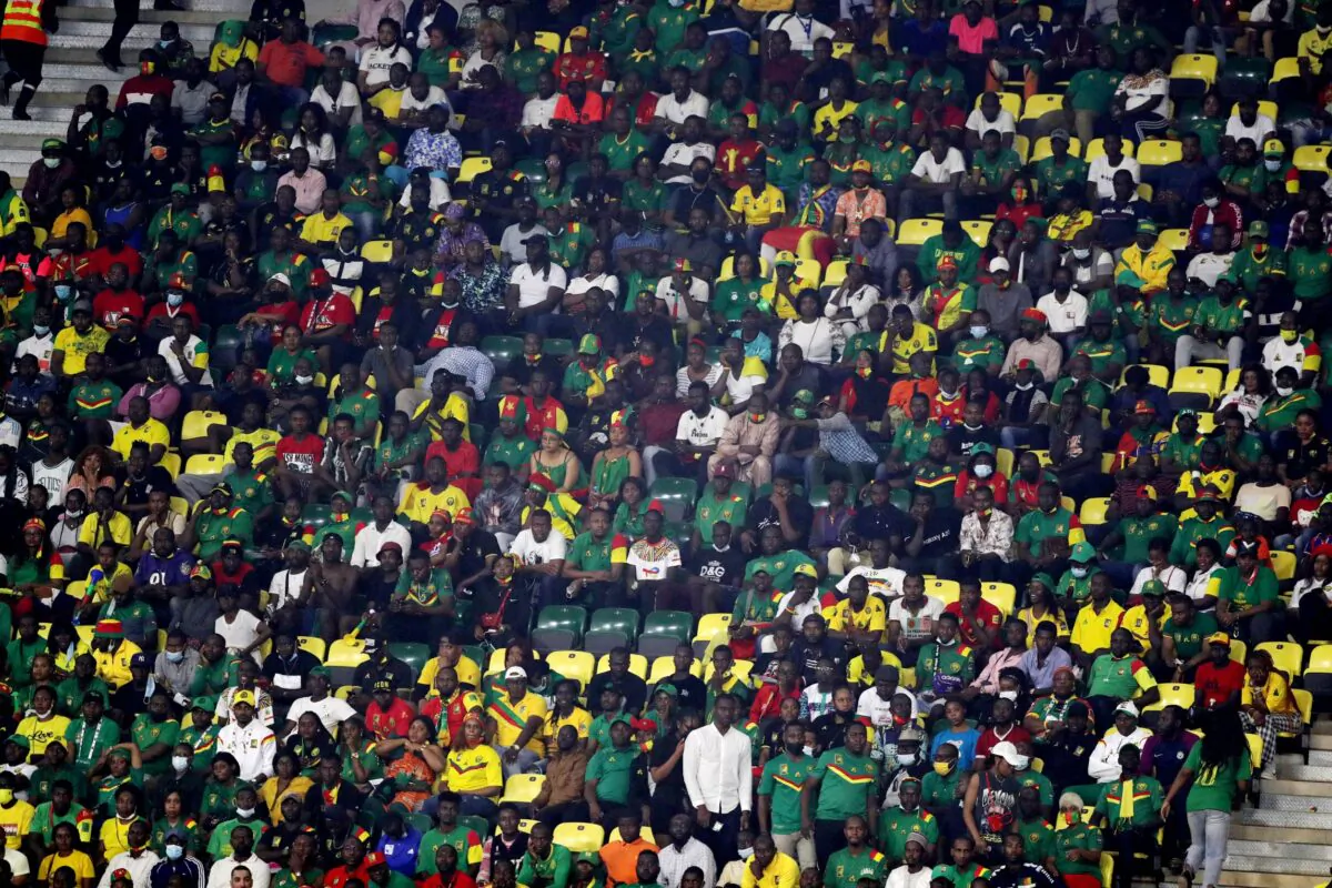 General view of Cameroon fans inside the stadium hosting the Africa Cup of Nations, soccer game Cameroon v Comoros, in Yaounde, Cameroon, on Jan. 24, 2022. (Mohamed Abd El Ghany/Reuters)