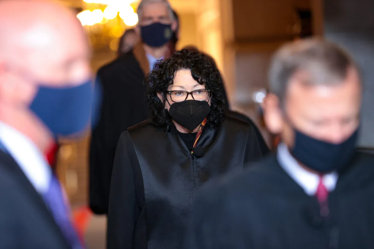 U.S. Supreme Court Associate Justice Sonia Sotomayor arrives to the inauguration of President Joe Biden in Washington on Jan. 20, 2022. (Win McNamee/Getty Images)