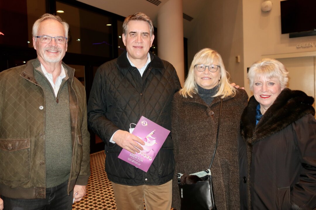 (L to R) Bill Frank, Steve Churchill, Lynn Frank, and Christine Branstad at the Shen Yun Performing Arts performance at the Des Moines Civic Center on Jan. 22, 2022. (Stacey Tang/The Epoch Times)