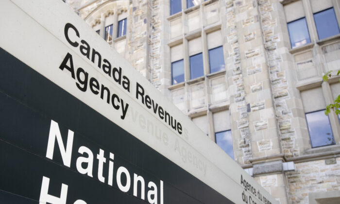 A sign outside the Canada Revenue Agency in Ottawa on May 10, 2021. (Adrian Wyld/The Canadian Press)