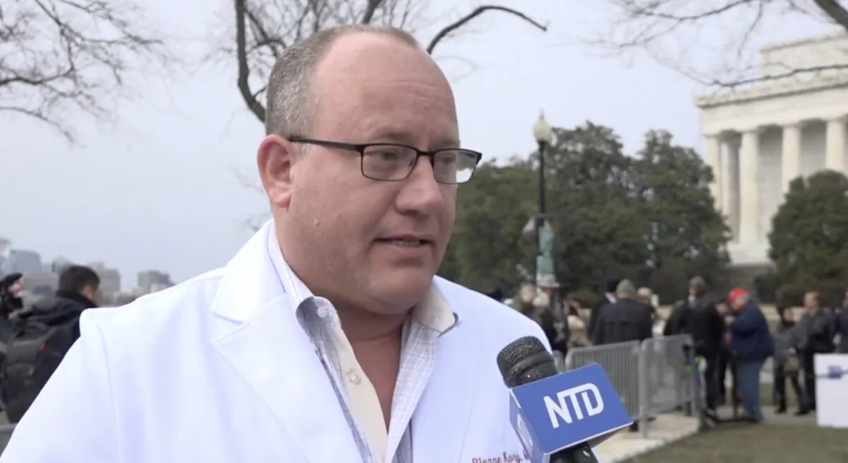 Dr. Pierre Kory in an interview with NTD's "Capitol Report" during the "Defeat the Mandate" rally in Washington on Jan. 23. (Screenshot via The Epoch Times)