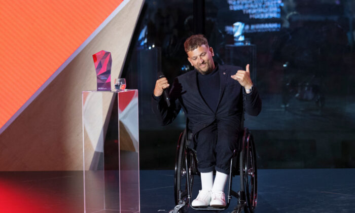 Newly crowned Australian of the year Dylan Alcott at the 2022 Australian of the Year Awards at the National Arboretum on January 25, 2022 in Canberra, Australia. (Photo by Brook Mitchell/Getty Images)