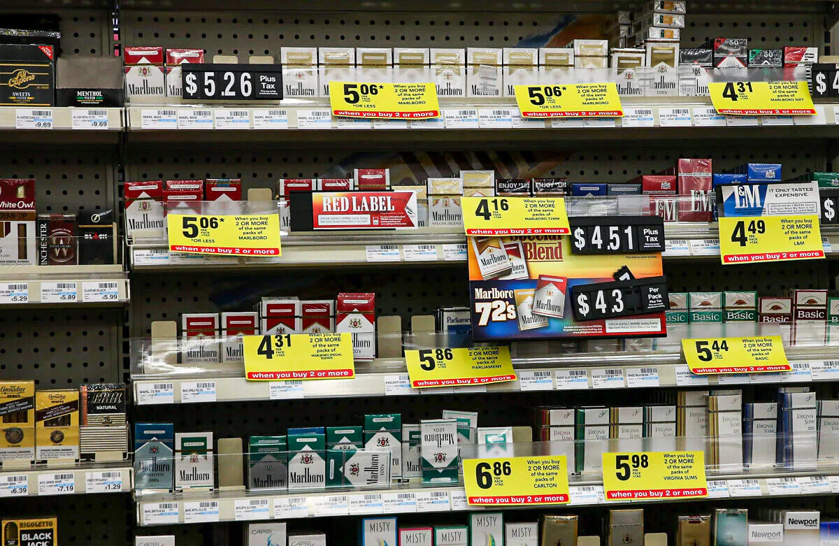 Packs of cigarettes are displayed on a shelf at a CVS store in Greenbrae, Calif., on Feb. 6, 2014. (Justin Sullivan/Getty Images)
