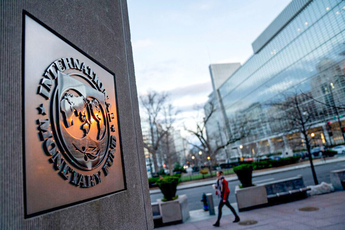 The seal for IMF is seen near the World Bank headquarters