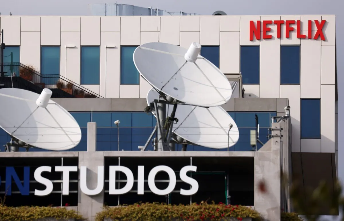 The Netflix logo is displayed at Netflix's Los Angeles headquarters in Los Angeles, on Oct. 07, 2021. (Mario Tama/Getty Images)