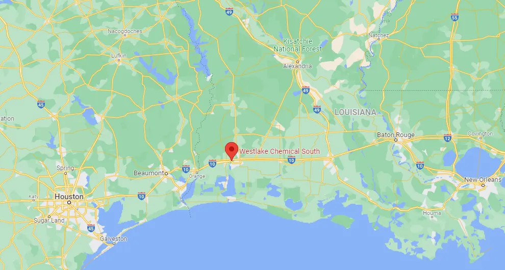 This image shows the location of the Westlake Chemical South, in Westlake, La., on Jan. 26, 2022. (Google Maps/Screenshot via The Epoch Times)