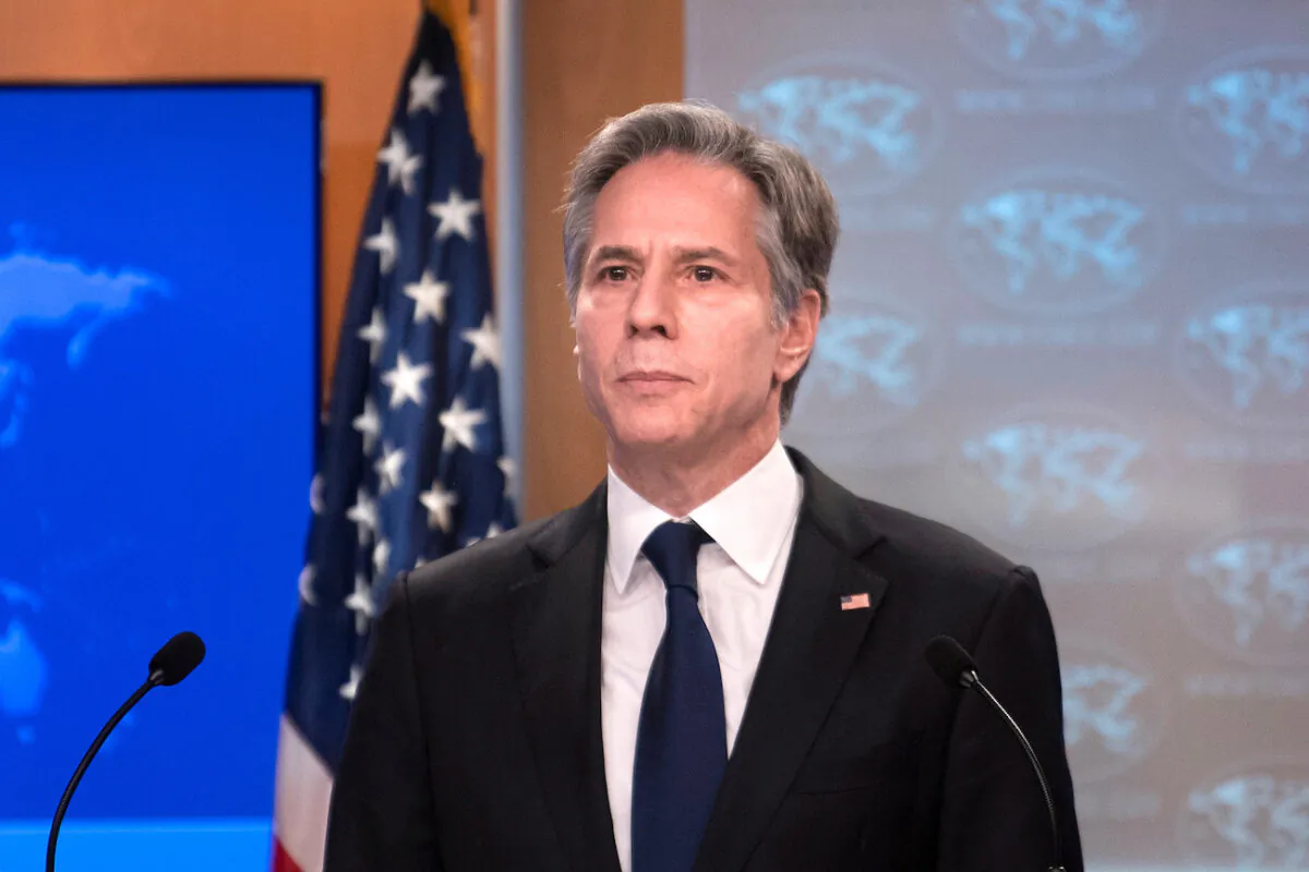 U.S. Secretary of State Antony Blinken speaks about Russia and Ukraine during a briefing at the State Department in Washington, on Jan. 26, 2022. (Brendan Smialowski/POOL/AFP via Getty Images)