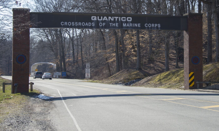 The main gate of the U.S. Marine Corps Base in Quantico, Va., in a file image. (Jim Watson/AFP via Getty Images)
