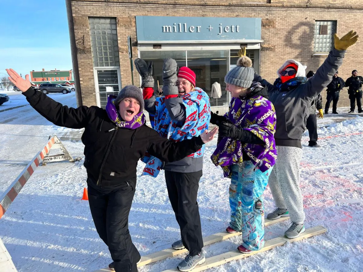 The “smoosh" races, where teams of four nail their shoes to a 2x4 and race for half a city block, were crated locally for the winter festival known as Icebox Days. (Courtesy of Terry Wood/On the Rocks)