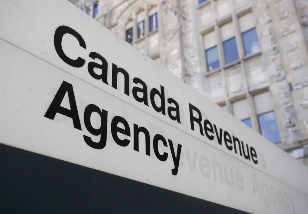 A sign outside the Canada Revenue Agency building in Ottawa on May 10, 2021. (The Canadian Press/Adrian Wyld)