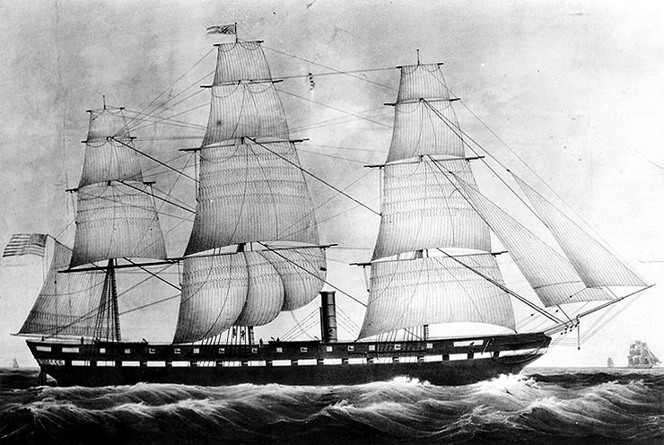 USS MERRIMACK, Currier & Ives, 1857 (Courtesy of John Moran Quarstein)