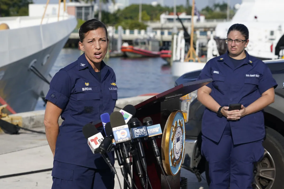 U.S. Coast Guard Captain Jo-Ann F. Burdian details the search of 38 missing migrants at a news conference in Miami Beach, Fla., on Jan. 26, 2022. (Marta Lavandier/AP Photo)