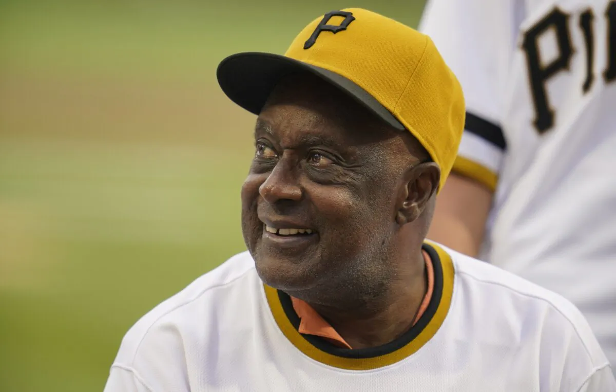 Gene Clines, a member of the 1971 World Champion Pittsburgh Pirates, takes part in a celebration of the 50th anniversary of the championship season before of a baseball game between the Pirates and the New York Mets in Pittsburgh on July 17, 2021. (Gene J. Puskar/AP Photo)