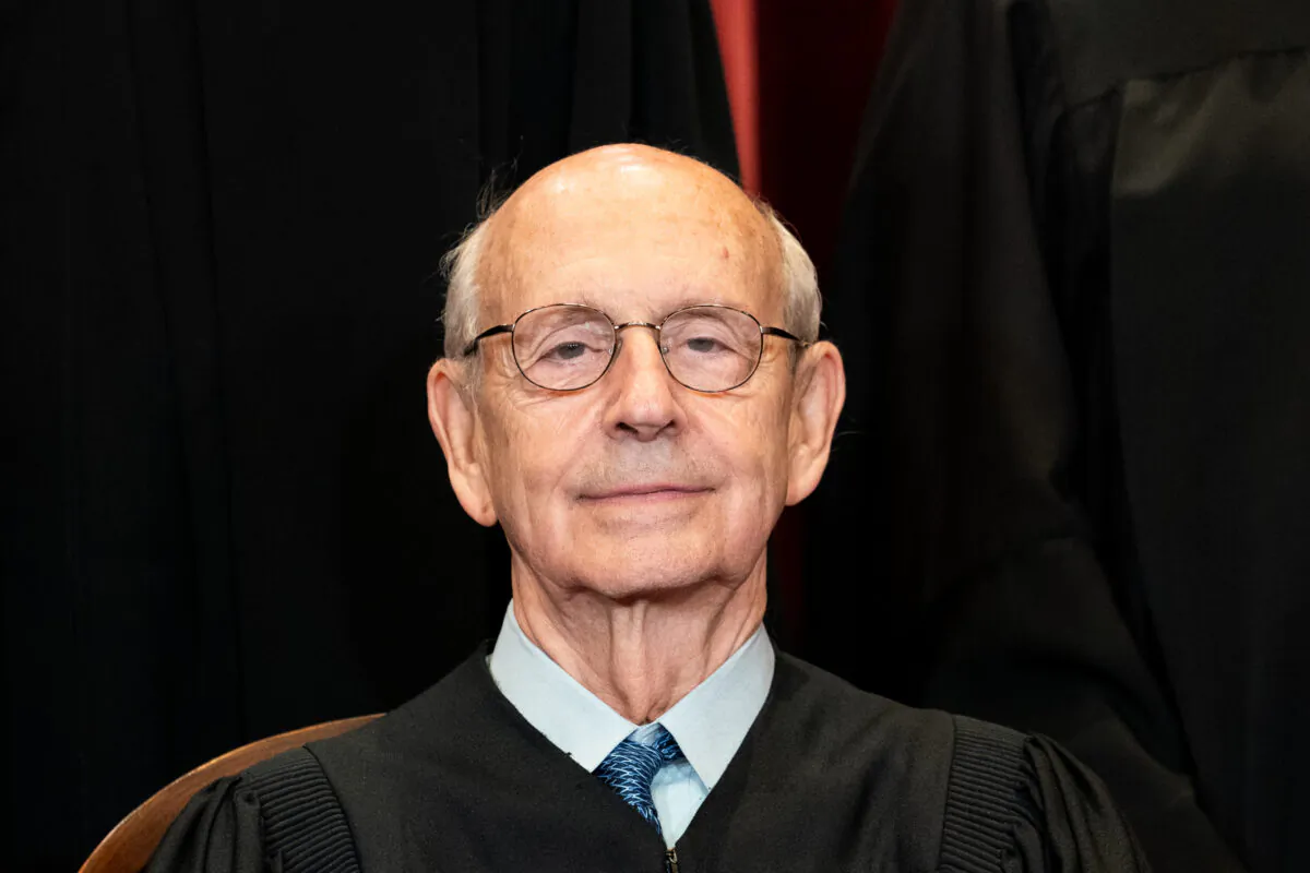 Associate Justice Stephen Breyer sits during a group photo of the Justices at the Supreme Court in Washington on April 23, 2021. (Erin Schaff-Pool/Getty Images)